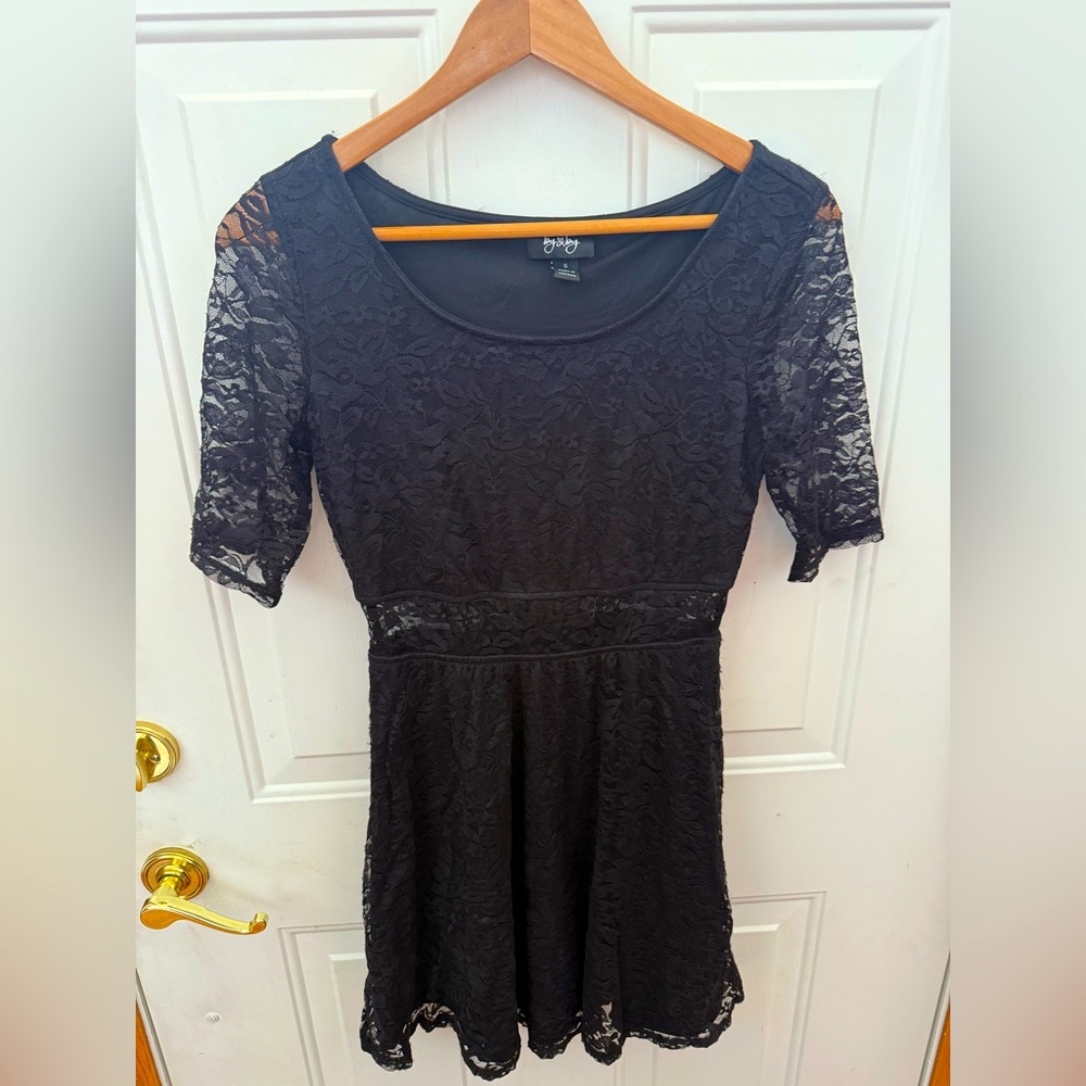 Little Black Dress - Women Small - Lace Overlay - Sheer Sleeves And Waist